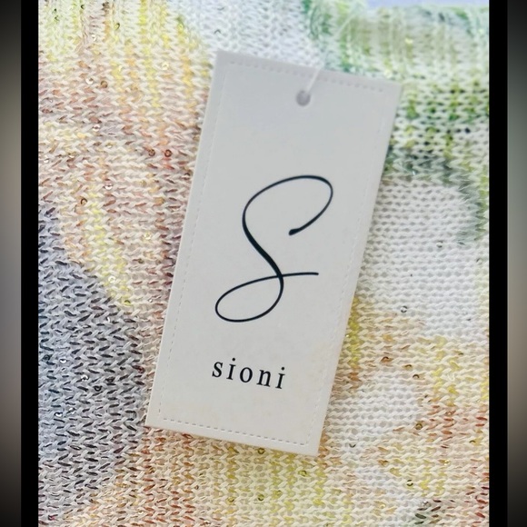 NWT Sioni Sunflower Fall Sweater 3/4 Sleeve Cream Medium Sparkly Rayon Blend - Picture 5 of 6